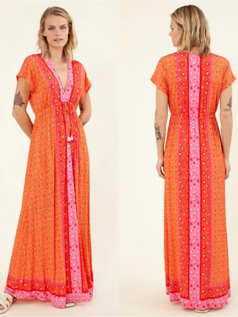 Hale Bob Bobbie jersey maxi dress orange pink boho print medium